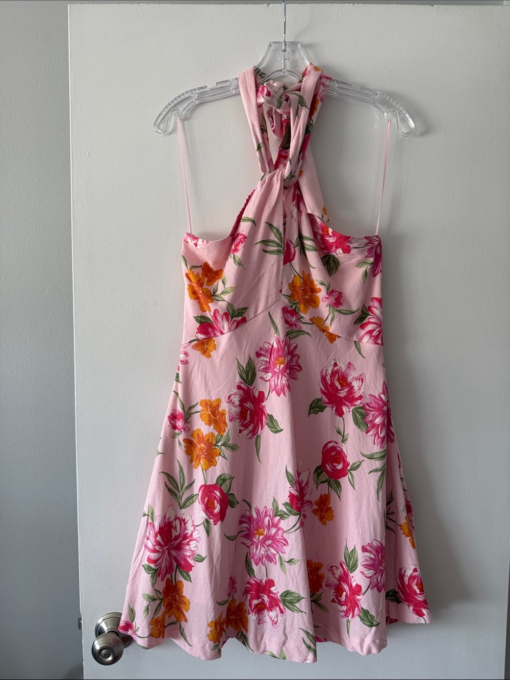 NWT Francesca's Janet Halter Neck Floral Summer Mini Dress Pink Orange Size M